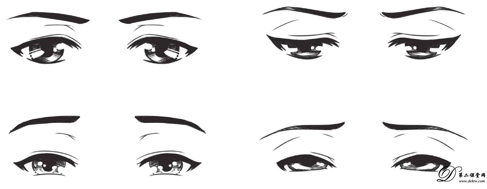 人物手绘漫画头部的画法—眉毛和眼睛的画法